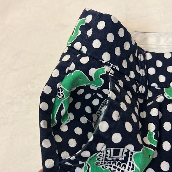 Crown & Ivy Navy & White Polka Dot Shorts with Green Elephants - Size 16 - Picture 5 of 9